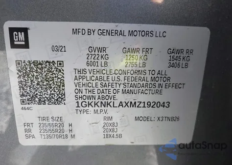 2021 GMC Acadia Fwd Sle z USA, uszkodzony, nr VIN 1GKKNKLAXMZ192043